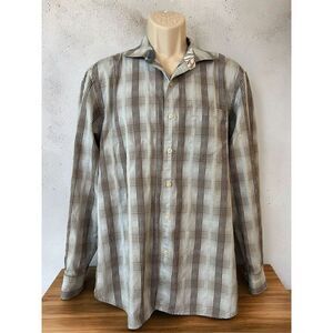Mens Tommy Bahama Plaid Button Up Flip Cuff Shirt - size L Blue / Gray